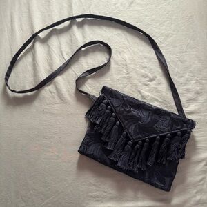 Mexican Embroidered Black Tassel Clutch